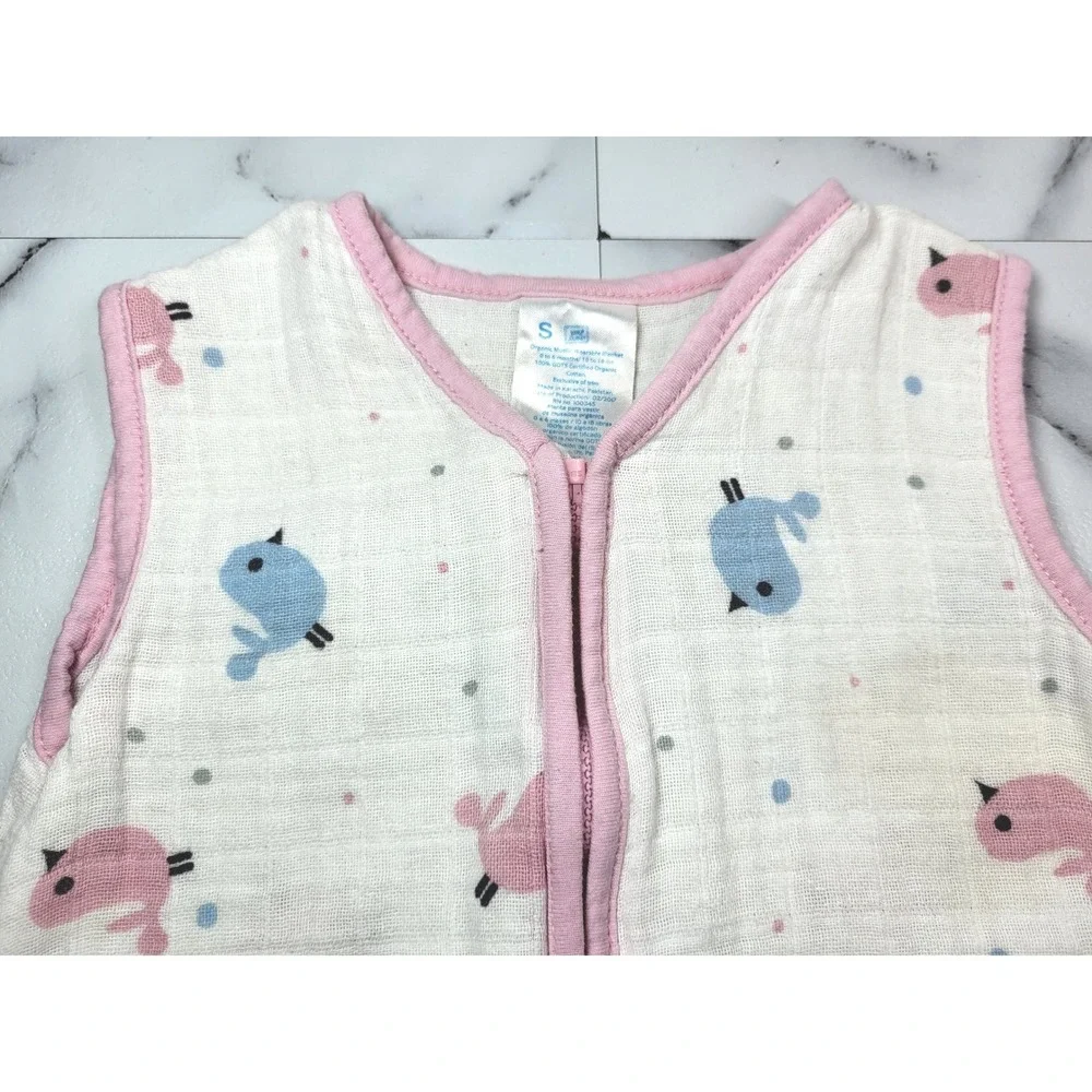 Little Journey Organic Muslin Wearable Blanket Bird Print Pink Blue Girls Small